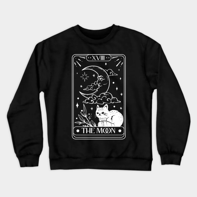 Witchy Cat "The Moon" Tarot Card Crewneck Sweatshirt by AbundanceSeed